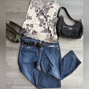 Y2K Silver Jeans Co Capri Jeans W29 Mid Rise Cropped Stretch Denim Indie Boho